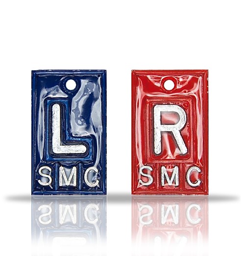 Non Adhesive Custom Vinyl X Ray Markers,Blue Red. Wafer Thin: 0.095 in